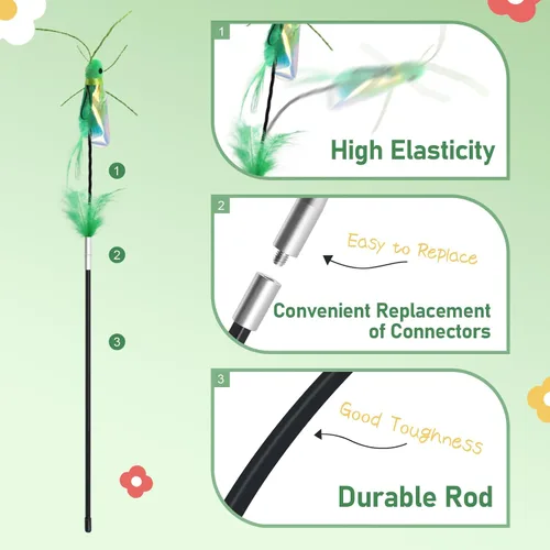 Miniatura 4 de SONGWAY Varita de juguete para gatos – Juguete de varita de gato con 4 piezas de repuesto de juguete de plumas de insecto, juguetes interactivos