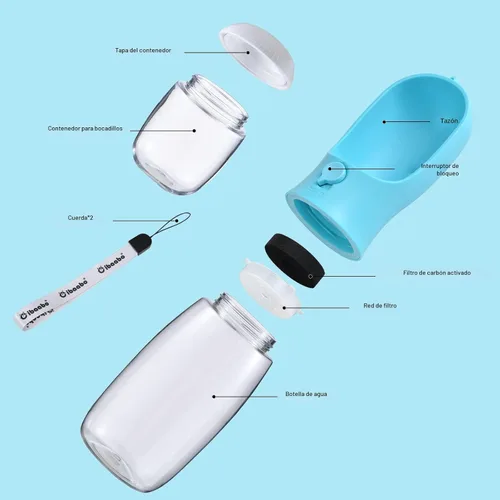 Miniatura 2 de Cibaabo Botella de agua para perros con contenedor de alimentos, cuenco de agua para cachorros de viaje, dispensador portátil para mascotas