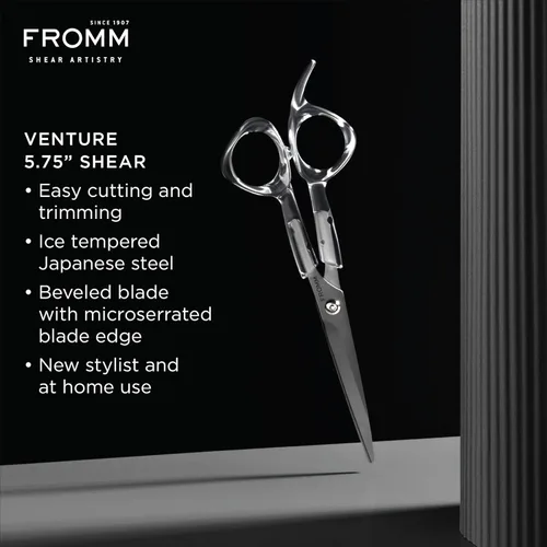 Miniatura 2 de Fromm Professional Venture - Tijeras de corte y recorte de cabello fáciles de 5.75 pulgadas en plata transparente y mate, tijeras de acero japonés