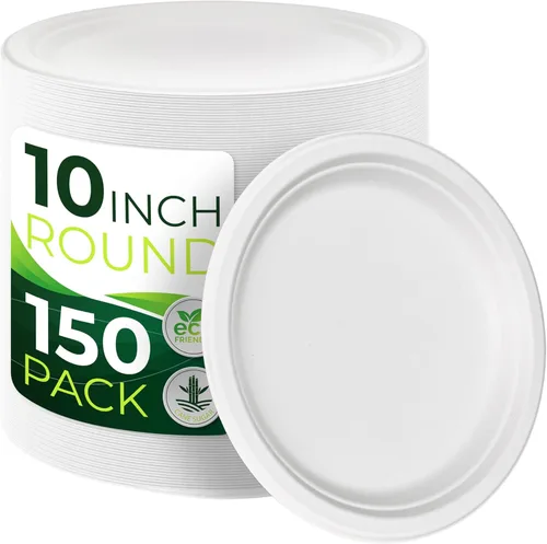 Miniatura 13 de 150 piezas 100% compostables platos de papel de 10 pulgadas, platos de fibra de caña de azúcar resistentes desechables ecológicos biodegradables