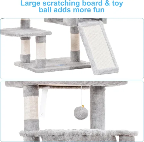 Miniatura 6 de Hey-brother Árbol para gatos, torre para gatos de interior, casa para gatos con cama acolchada grande, condominio acogedor, hamacas, postes claro