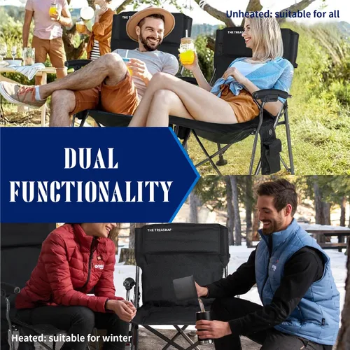 Miniatura 6 de Sillas de Camping con Calefacción Plegables para Adultos: Silla Plegable de Gran Tamaño para Exteriores con Portavasos - Silla Portátil