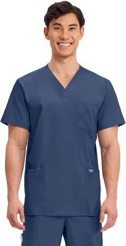 Cherokee WW670 - Camiseta médica para hombre con cuello en V con 3 bolsillos, detalles de punto, suave, duradera, transpirable, tela elástica de 2