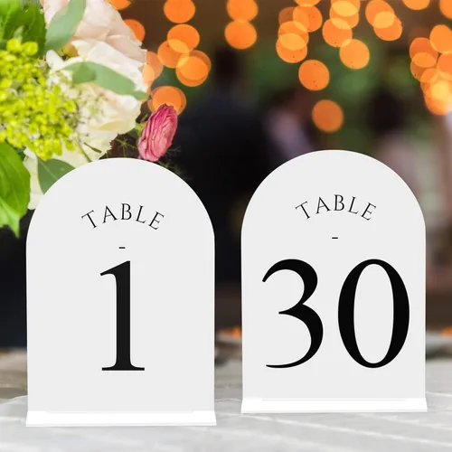 Miniatura 25 de JOYIT Números de Mesa de Boda en Arco 1-10 con Soportes – Letreros Acrílicos Impresos por Ambos Lados de 5" X 7" con Fondo Negro y Texto Blanco