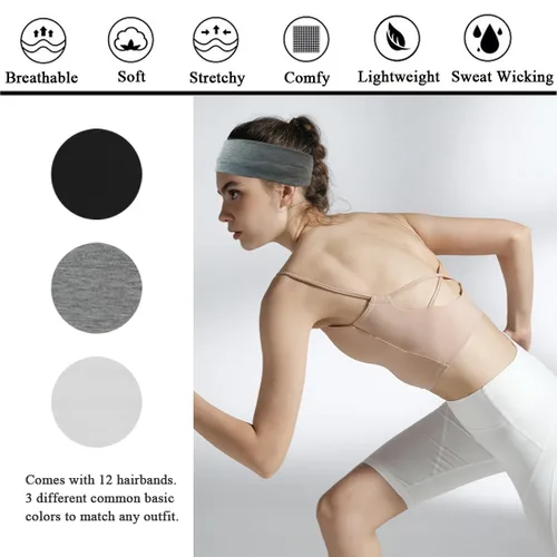 Miniatura 2 de Sefiinh Diademas para mujer, paquete de 12 diademas elásticas para yoga, color blanco y negro, bandas elásticas para el cabello para mujer