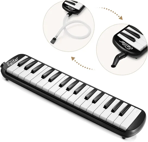 Miniatura 3 de Eastar Melódica de 32 Teclas Instrumento de Teclado Piano de Aire Soprano con 2 Boquillas Dobles con Tubo, Bolsa de Transporte, Negro