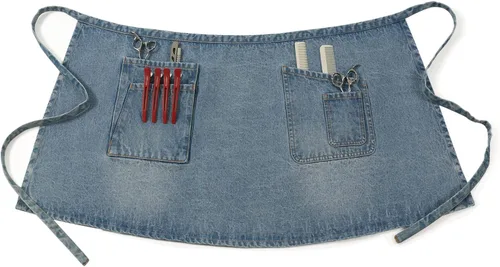 Miniatura 5 de Jeanerlor Delantal de cintura de mezclilla lavado ácido con bolsillos para mujer Azul