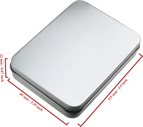 Miniatura 2 de 12 recipientes rectangulares de metal vacíos con bisagras para necesidades básicas, organizador de almacenamiento para el hogar, juego de mini Plata