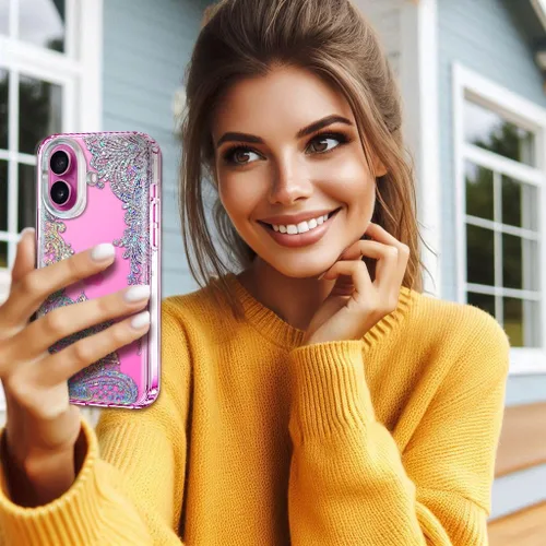 Miniatura 8 de Funda para iPhone 16, con protector de pantalla, linda para mujeres y niñas, funda protectora de grado militar de 10 pies para iPhone 16, funda