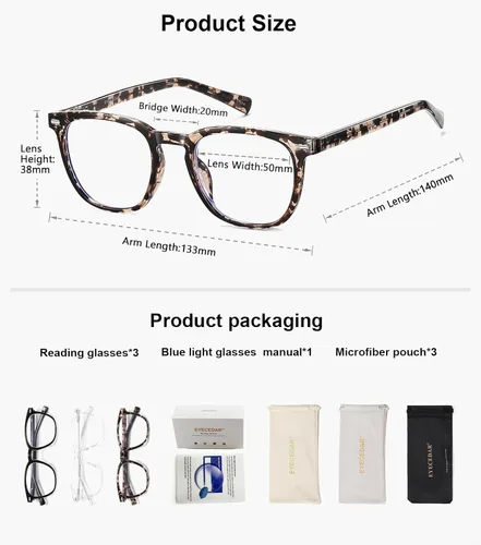 Miniatura 5 de EYECEDAR Paquete de 3 lentes de lectura para mujer con bloqueo de luz azul, bisagras de resorte metálico, patillas ajustables y flexibles, anteojos