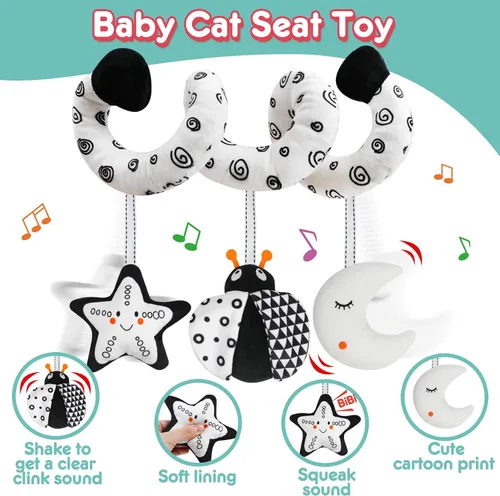 Miniatura 4 de GKDOMS Cochecito colgante en espiral para bebé y asiento de automóvil, juguete sensorial de alto contraste, juguete sensorial de felpa para recién