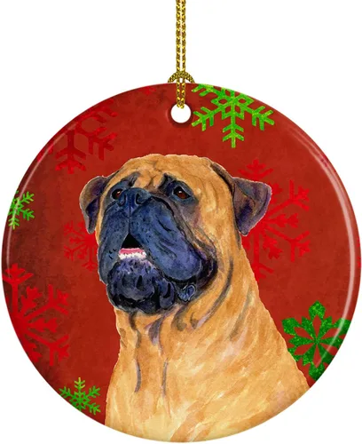 Miniatura 49 de Caroline's Treasures Bulldog English - Copos de nieve rojos y verdes, adorno de cerámica de Navidad, decoración colgante para el hogar, Navidad