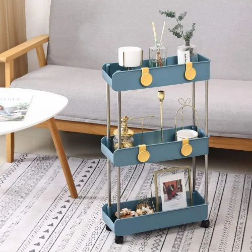 Miniatura 4 de Melody House - Estantería móvil delgada de 3 niveles sobre ruedas, organizador de almacenamiento de baño rodante, carrito de utilidad, estante