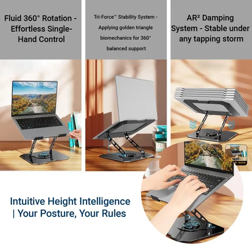 Miniatura 5 de Soporte ajustable para laptop para escritorio, elevador ergonómico giratorio de 360°, soporte plegable para computadora portátil compatible