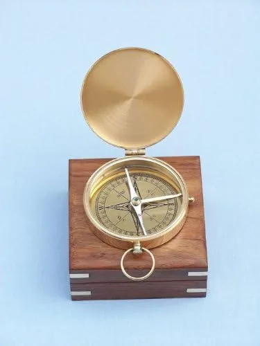 Miniatura 7 de Brújula Hampton Nautical de latón macizo, de caballeros, con caja de palisandro, de 4 pulgadas