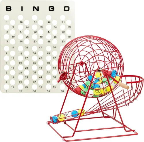 Miniatura 8 de GSE Games & Sports Expert - Juego de bingo de lujo con jaula grande de acero, tablero maestro, 75 bolas de colores, 500 fichas, 50 tarjetas de bingo