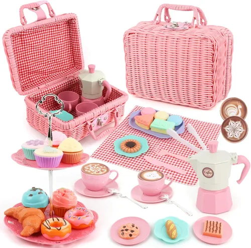 Juego de Juguetes de Té de Tarde Set de Juguetes de Comida de Simulación para Niñas Pequenas, Juego de Té de Fiesta Set de Juguetes de Regalo para