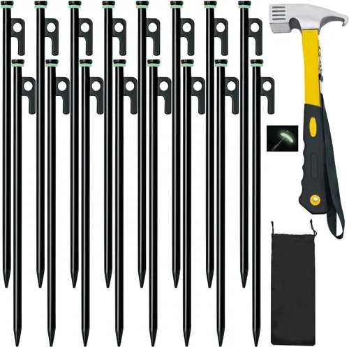 Miniatura 9 de Paquete de 12 estacas para tienda de campaña con martillo, estacas de tienda de campaña resistentes de 8 pulgadas + martillo de campamento de 10