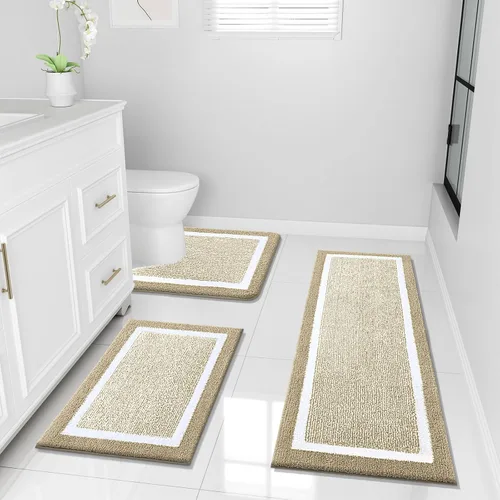 Miniatura 13 de OLANLY Juego de alfombras de baño de 3 piezas, alfombras de baño de microfibra suave y absorbente y alfombra de inodoro de contorno en forma de U