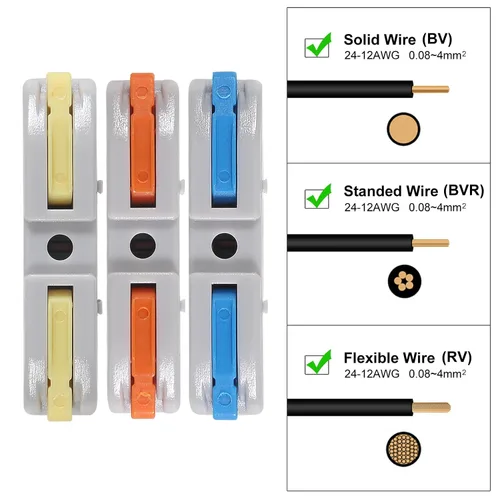 Miniatura 6 de Kit de conectores de cable de empalme eléctrico de conexión rápida, conectores de cable de palanca, terminales compactos en línea de empalme a tope