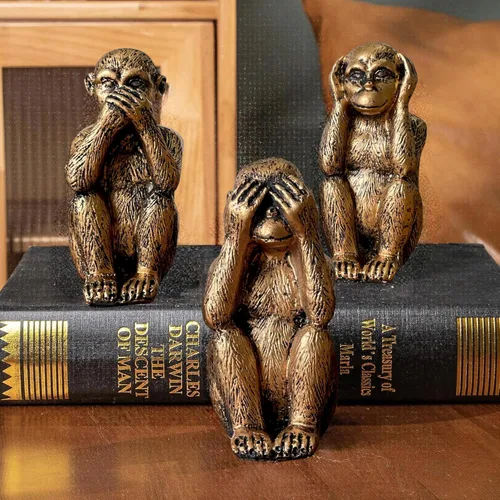 Miniatura 4 de Juego de estatuas de 3 monos sabios – Hear No Evil See No Evil Speak No Evil – Figuras de mono de resina para decoración de oficina y hogar – Opción