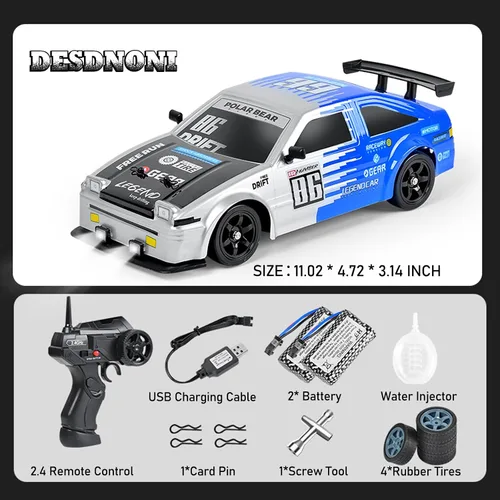 Miniatura 6 de Auto de control remoto RC Drift, escala 1/16, 2.4 GHz, 4WD, autos RC de alta velocidad con luces LED, dos baterías y neumático de derrape, juguete