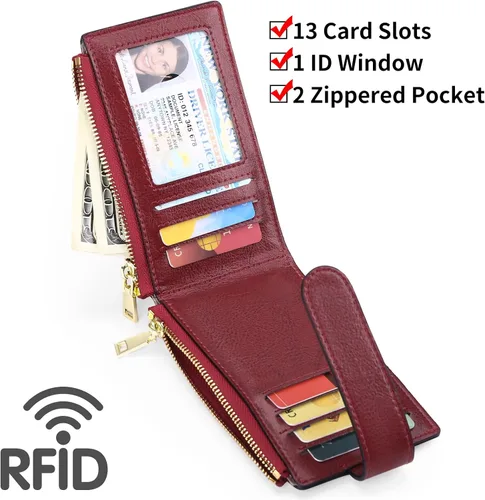 Miniatura 3 de FALAN MULE Billetera para AirTag para mujer con funda integrada para AirTag, AE-Borgoña, Billetera plegable con Airtag