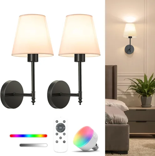 Miniatura 17 de NIORSUN Juego de 2 apliques de pared con pilas de 13.8 pulgadas, luces de pared recargables negras con bombillas desmontables regulables de 10400