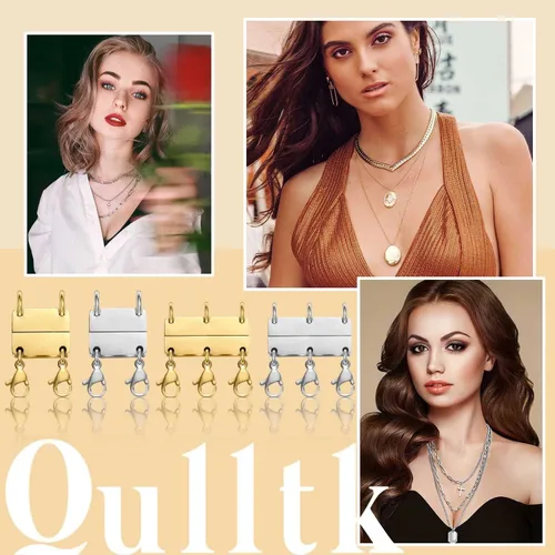 Miniatura 5 de Cierre de capas de collar con cierre magnético para joyas, separador de oro y plata para collares y cadenas apilables 4 piezas oro y plata