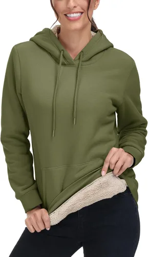 Miniatura 77 de MAGCOMSEN Sudaderas con capucha para mujer, con forro de sherpa, de vellón, para invierno, cálido, pesado, de algodón, con bolsillo