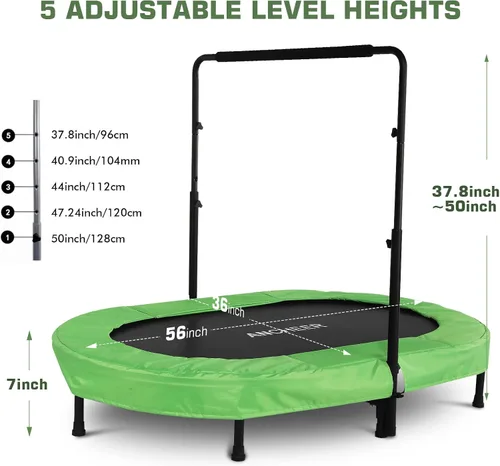 Miniatura 5 de Trampolín para niños, trampolín para niños pequeños, deportes de interior y juegos al aire libre, 56 pulgadas, capacidad de 220 libras