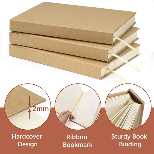 Miniatura 3 de Dynta Cuaderno de bocetos de tapa dura en blanco a granel, 6 paquetes, sin líneas, tamaño A5, 5.7"x8.3", 120 hojas/240 páginas, papel premium, bloc
