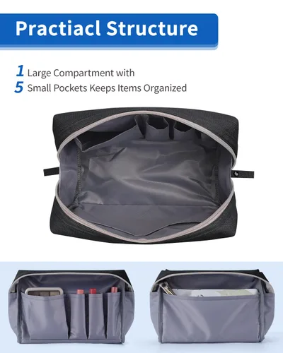 Miniatura 4 de Narwey Bolsa de maquillaje de viaje para cosméticos, bolsa organizadora de artículos de tocador, bolsas de maquillaje con compartimentos para Negro