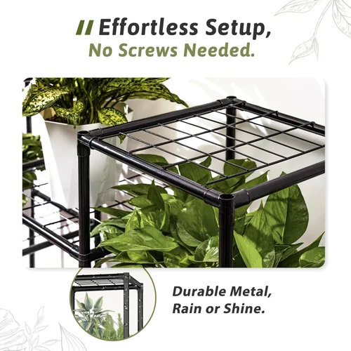 Miniatura 5 de GENTINGBRO Soporte de metal para plantas al aire libre de 63 pulgadas de alto, estante para plantas de 14 niveles grande para plantas
