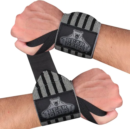 Miniatura 12 de Bear Grips Muñequeras para levantamiento de pesas Correas de muñeca para levantamiento de pesas Muñequeras de gimnasio extra fuertes Dos