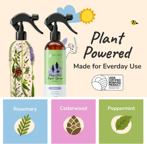 Miniatura 4 de kin+kind Prevención natural de pulgas y garrapatas para perros – Spray de pelaje no graso, formulado por veterinarios, lavanda, 12 onzas líquidas