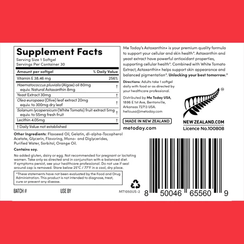 Miniatura 3 de me today Complejo Astaxantina+suplemento de 8 mg - Potentes cápsulas blandas de apoyo antioxidante - Complejo natural de salud de la piel