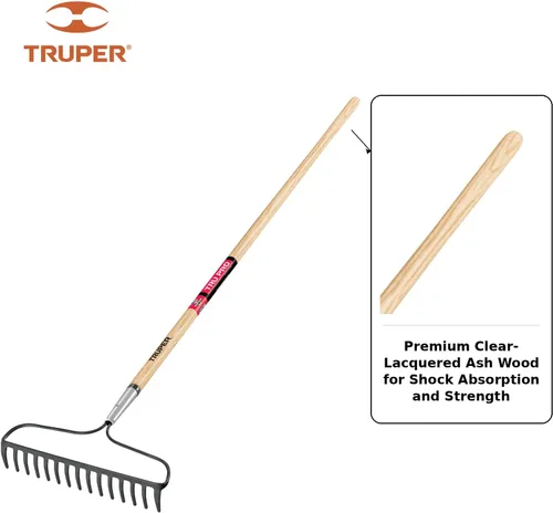 Miniatura 4 de Truper 31353 Tru Built - Rastrillo de arco soldado con 14 dientes, mango de madera