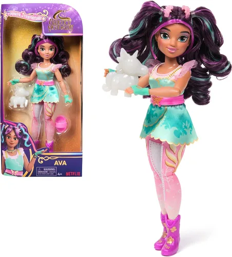 Unicorn Academy, Muñeca Ava Power of Friendship con figura de peluche y 7 modas, 9.5 pulgadas, muñecas y juguetes de unicornio, regalos y rellenos