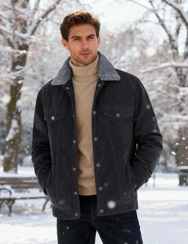 Miniatura 3 de MAGNIVIT Chaqueta de pana con forro polar para hombre, estilo cargo, de invierno, con botones de presión, solapa, forro sherpa, estilo camionero