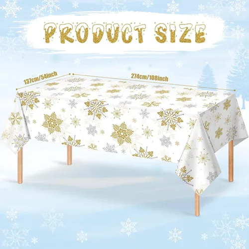 Miniatura 2 de 3 Piezas Decoraciones de Mantel de Fiesta de Plástico con Copos de Nieve de Navidad, Cartel de Fondo Navideño Azul con Copo de Nieve Blanco Cubierta