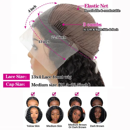 Miniatura 5 de Peluca de cabello humano con malla frontal de onda profunda 13x4 HD, transparente, con rizos, para mujeres, 180% de densidad, sin pegamento, cabello