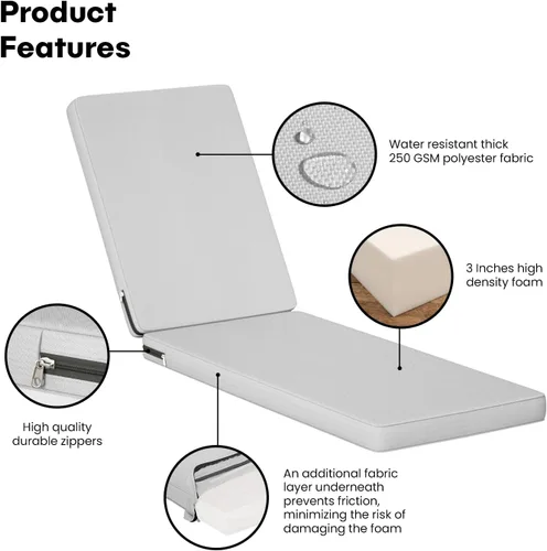 Miniatura 2 de Chaise Lounge - Cojines para muebles de patio al aire libre Cojines para sillas de patio resistentes al agua de 72 x 21 pulgadas Cojines Gris