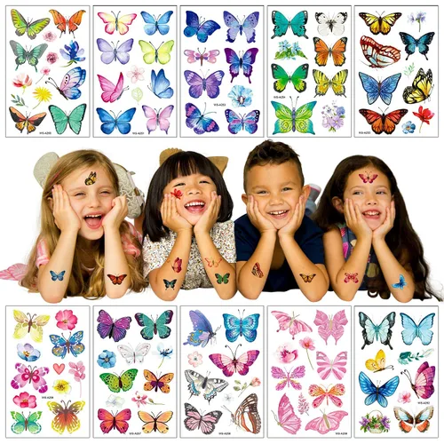 Miniatura 3 de Tatuajes de mariposa para niños y mujeres, 100 calcomanías temporales de mariposa coloridas e impermeables para recuerdos de fiesta, regalos, 100