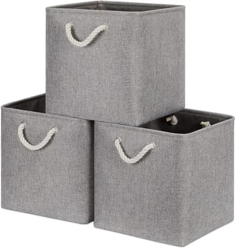 Miniatura 43 de Bidtakay Cestas de almacenamiento de tela con asas [paquete de 2] organizador de lona grande de 16 x 11.8 x 11.8 pulgadas, canastas altas plegables