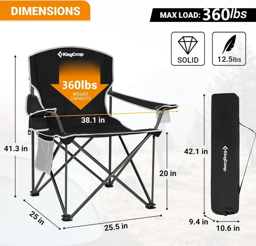 Miniatura 3 de KingCamp Silla plegable portátil para camping, asiento totalmente acolchado con bolsillo lateral y soporte para tazas, para portones traseros