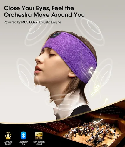Miniatura 4 de MUSICOZY - Diadema para dormir con auriculares Bluetooth 5.4, audífonos inalámbricos con máscara para los ojos, orejeras HD para entrenamiento