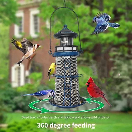 Miniatura 6 de Comedero Solar para Pájaros Faro con Faro Giratorio - 14" Comedero Colgante Mejores Regalos de Comedero para Amantes de las Aves (Azul Espacial)