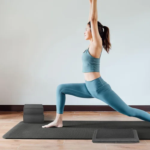 Miniatura 6 de BalanceFrom Juego de yoga de 7 piezas con esterilla extra gruesa de 71 x 24 x 1 pulgadas y correa de transporte – Incluye 2 bloques, correa de Gris