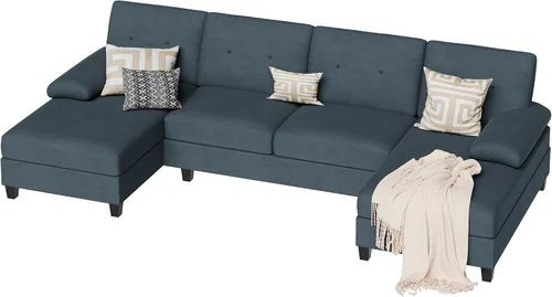 Miniatura 8 de Vongrasig Camillas seccionales para sala de estar, sofá en forma de U con diván, sofá modular grande de 4 asientos moderno para sala de estar, Gris